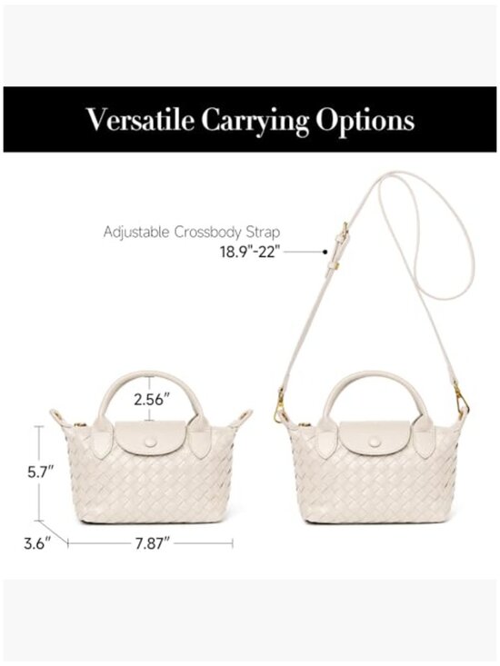 Hand Woven Vegan Leather Mini Crossbody Bag Top Handle Dumpling Purse - Picture 4 of 7